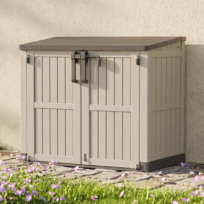 Horizontal Outdoor Storage Cabinet Box 36 Cu Ft with Lockable Doors, Outdoor Storage Shed Portable Waterproof for Backyard Garden