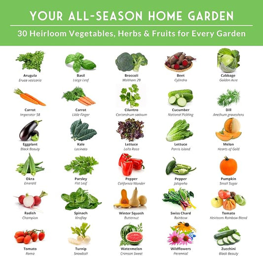 Survival Garden Seeds Home Garden Vegetable Seed 30 Variety Pack | Heirloom Family Seed Vault for Planting Non-GMO Vegetables, Herbs, Fruit – Emergency Preparedness Survival Food Grow Kit