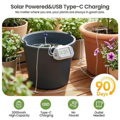 Automatic Drip Irrigation Kit, USB Rechargeable Auto Plant Watering System | Auto Plant Watering System with Timer, Anti-Siphon Valve, DIY Irrigation System for up to 15 Outdoor/Indoor Potted Plants