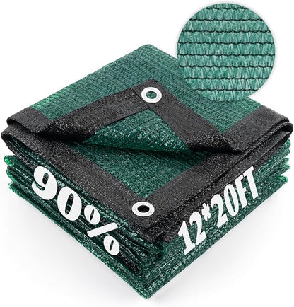 Cool Area 90% Sun Shade Cloth Mesh Tarp with Grommets for Plant Cover 12x20ft Patio Canopy Garden Pergola Greenhouse Car Barn Kennel Dark Green