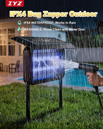 Solar Bug Zapper Outdoor,Solar Powered Bug Zapper Solar Mosquito Zapper Cordless Fly Trap with Dual Power & 6000mAh Battery, Solar Mosquito Zapper Outdoor for Backyard, Patio, Garden, RV, Camping