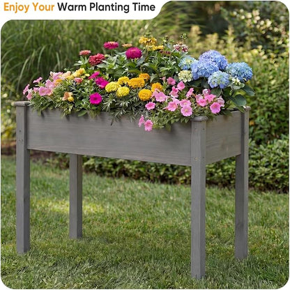NEWBULIG Raised Garden Bed Wood 48x24x30in, Elevated Wood Planter Box Stand with Legs for Outdoors Balcony Backyard, Raised Garden Bed for Planting Herbs Flowers Vegetables, Grey