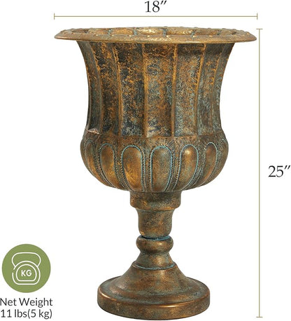 Worth Garden 24.5" H. Metal Urn Planters 2-Pack - Bronze Classic Antique Iron Plant Pots - Large Decorative Rustic Flower Pots for Outdoor Use - Traditional Urn Planter for Patio, Front Porch