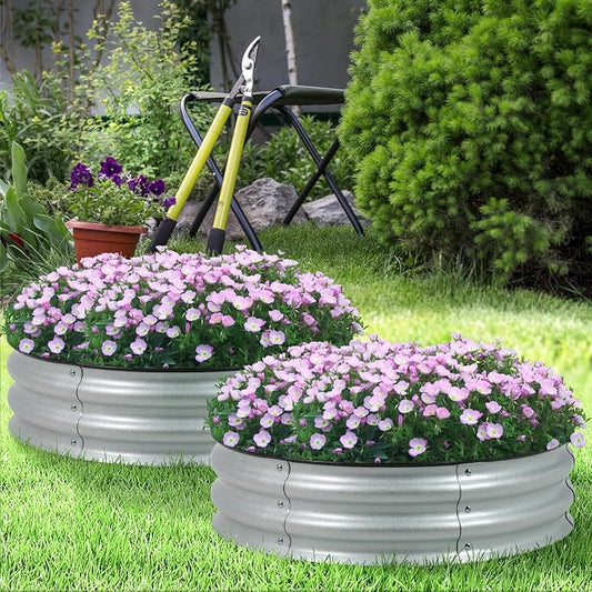 Aoodor 2 Pack 9" Tall 30" Metal Raised Garden Bed, Outdoor Planter Box and Raised Garden Kit for Vegetables, Flowers, Arugula and Herbs, Silver