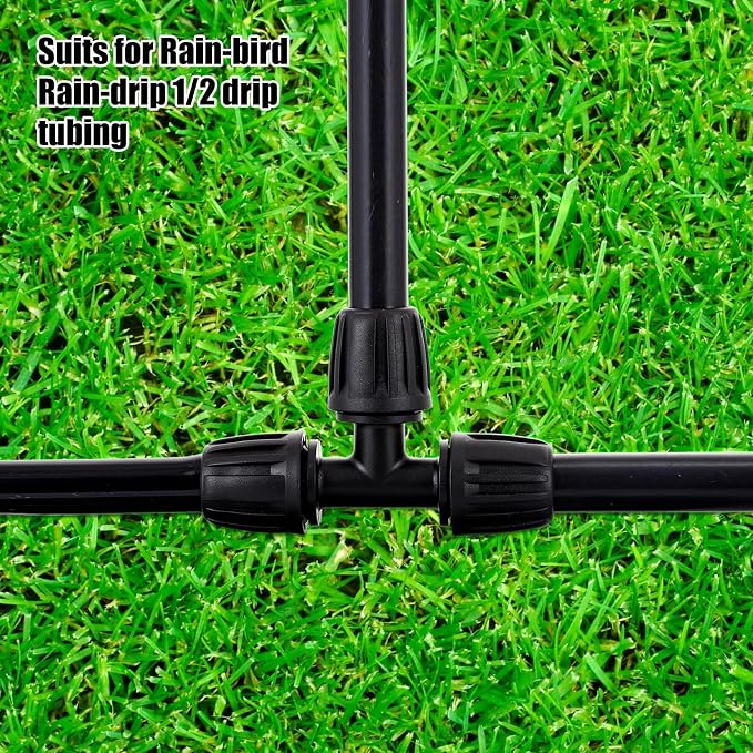 12pc 1/2 inch Drip Irrigation Fittings Tee Connectors,ANTI-DROP Lock Barbed Tee Connectors For (1/2" ID x0.6-0.63" OD) Drip Tubing Drip Irrigation Fittings