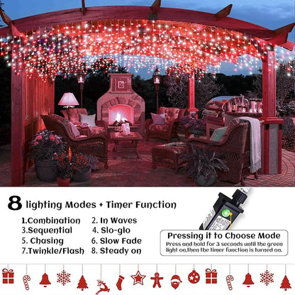 66ft Icicle Lights for Outside, Red and White Christmas Lights Outdoor Indoor, 640 LED Twinkle String Light with 120 Drops Short Curtain Light for Thanksgiving Room Home Wall Bedroom Window Decoration