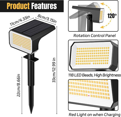 Solar Spot Lights Outdoor, [4 pack/118 LED] 4 Modes Auto On/Off Solar Landscape Spotlights, Ip67 Waterproof Solor Powered Pathway Lights for Outside Yard Garden Walkway Tree Patio (Warm White)