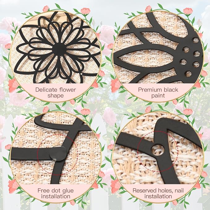 Zzbakress 3 Pcs Metal Flowers Wall Decor Black Wall Decor Metal Flower Art Farmhouse Wall Art Multiple Flowers Hanging Decor for Bathroom Living Room Kitchen Garden Office (Black Concise)
