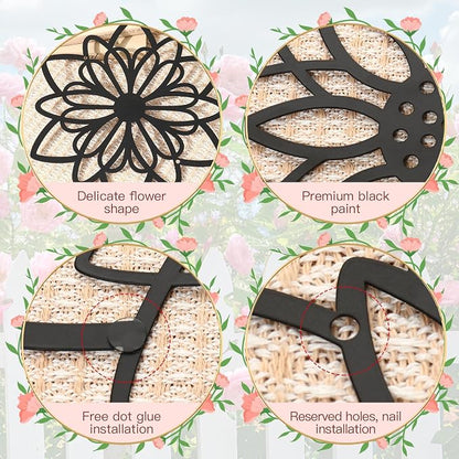 Zzbakress 3 Pcs Metal Flowers Wall Decor Black Wall Decor Metal Flower Art Farmhouse Wall Art Multiple Flowers Hanging Decor for Bathroom Living Room Kitchen Garden Office (Black Concise)
