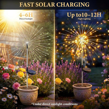 Solar Firework Lights Outdoor 4 Pack, 120LED Solar Starburst Garden Lights with 8 Modes,Waterproof Decorative Fairy Light for Backyard, Garden, Patio & Lawn Landscape Decor