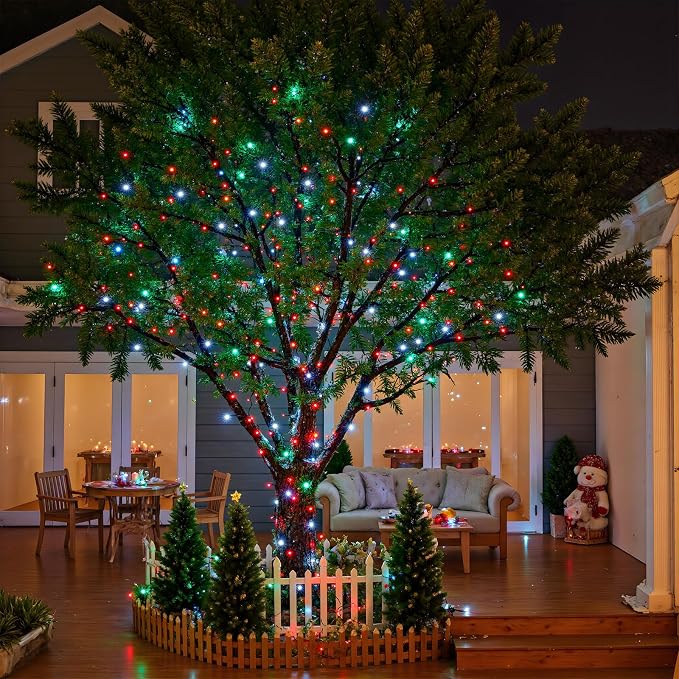 Red White and Green Christmas Lights, 66FT 200 LED Christmas Tree Lights Outdoor Waterproof, 8 Modes Plug in Connectable String Lights for Outside Indoor Garden Patio Xmas Tree Party Decorations