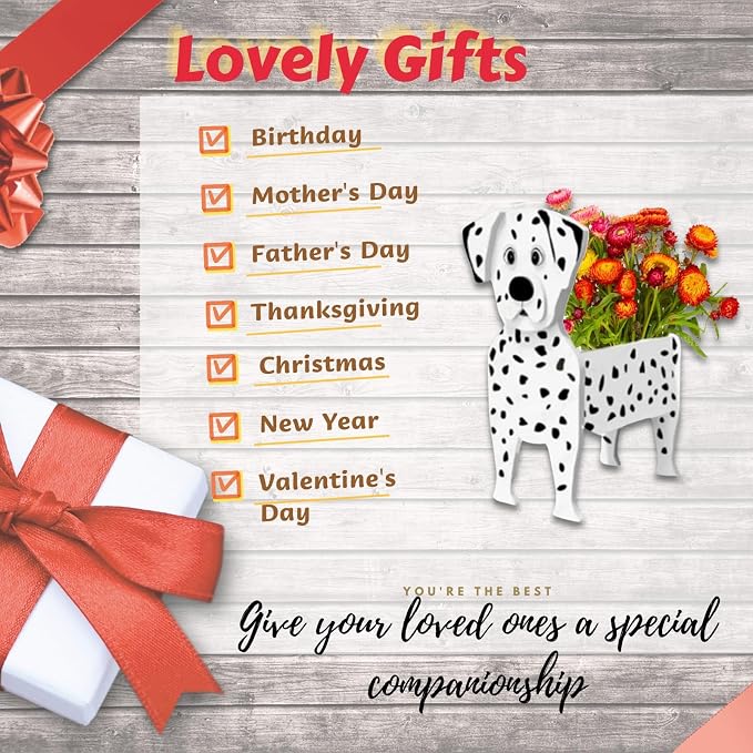 Dalmatian Dog Planter Pots, 9.45 x 5.91 x 13.35 Inches | Dog Flower Pot, Cute Animal Shaped Plant Pot, Gifts for Women & Pet Lovers, Indoor Outdoor Garden Home Office Decor