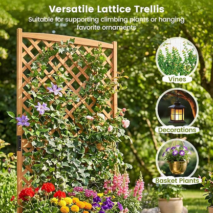 HAPPYGRILL Raised Garden Bed with Trellis, 71" Planter Raised Bed with Drainage Holes, Freestanding Garden Planter for Vine Climbing Plants, Wooden Planter Box for Yard Balcony(1, Yellow)