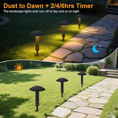 8 Pack Low Voltage Landscape Lighting Kit, 3W Metal Pathway Lights | Easy setup with transformer, dusk-to-dawn auto on/off and timer for garden, yard, walkway and driveway lighting