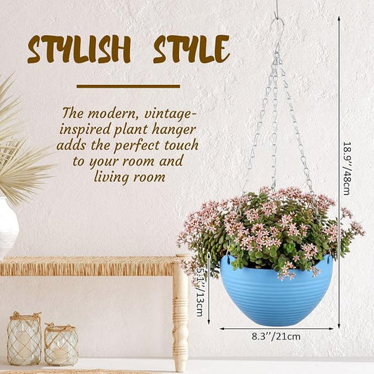 Zopeal 16 Pack Self Watering Hanging Planters 8 Inch Garden Flower Plant Pot Container with Drainer and Chain Round Hanging Pot Plant Basket for Indoor Outdoor Plants(Blue)