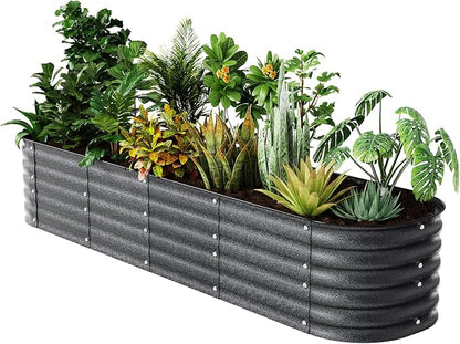 8 x 2 x 1.4 ft Raised Garden Bed Kit, Rust-Resistant Powder-Coated Galvanized Steel Metal Garden Bed, No Peel-Off Film, Easy Assembly Planter Box for Vegetables, Herbs & Flowers (Cracked Silver)