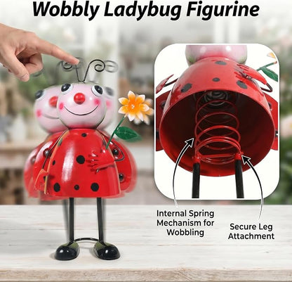 Wobbling Metal Ladybug Statue, 12.2" H Ladybug Decor, Cute Garden Décor, Garden Statues, Shakeable Desk Figurine, Indoor or Outdoor Figurine for Garden, Patio, Lawn, Porch or Entryway
