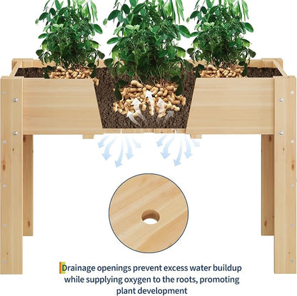 48x24x30IN Wooden Raised Garden Bed with Legs, Elevated Reinforced Large Planter Box for Vegetable Flower Herb Outdoor, Standing Growing Bed for Gardening/Backyard/Patio/Balcony, Liner Included