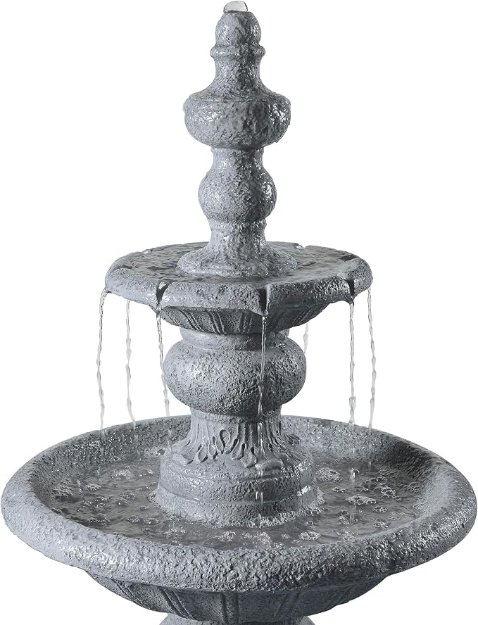 Teamson Home 52.56 in. Outdoor Two-Tier Water Fountain with Realistic ICY Stone Texture for Outdoor Living Spaces Creating a Calming Oasis for Gardens, Landscaping, Patios, Balconies, Lawns, Gray | Realistic ICY Stone Texture, For Gardens, Landscaping,...
