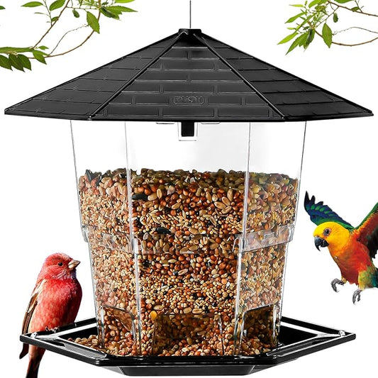 Jealoeur Bird Feeders for Outdoors Hanging Bird Feeder Wild Birds Seed, Black