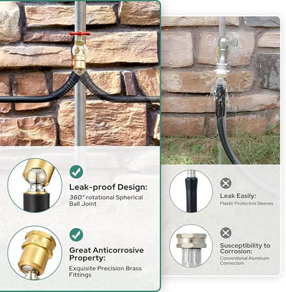 HOMEIDEAS 100 ft Rubber Garden Hose with Nozzle - Newly Leak-proof & Kink-free Design | Freely Rotational Spherical Ball Joint, Anticorrosive 3/4" Brass Fittings - Perfect for Outdoor Watering