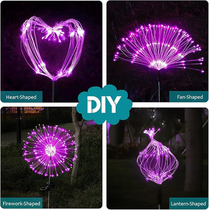JJGoo Solar Firework Lights, 2 Pack 120 LEDs 2 Lighting Modes Solar Garden Lights Outdoor Waterproof for Yard Patio Walkway Pathway Party Wedding Christmas Decorative - Pink