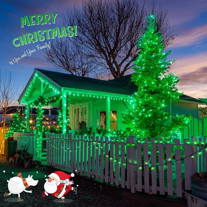 JMEXSUSS 2 Pack Solar Halloween Lights, Total 200LED Green String Lights | Outdoor Waterproof, 66FT 8 Modes Solar Christmas Lights for Outside Patio Christmas Tree Garden Yard Xmas Decorations