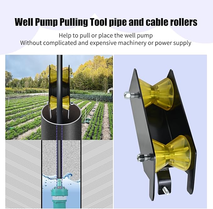 Water Well Pump Pulling Tool and Cable Rollers - Help Pull or Place The Well Pump, Poly Pipe, Flexible Pipe, Wire. Comes with Extra Horn Screws.No Complicated or Expensive Machinery or Power Supply.