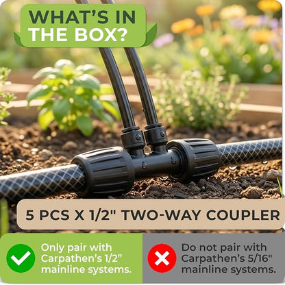 Carpathen Drip Irrigation Parts - 5PCS 1/2" to 1/4" Barbed Tee Quick Connector - Lock Reduced 2-Way T Connector - Drip Irrigation Fittings