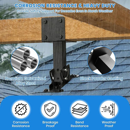 3 Pcs 4“x 4" Roof Riser Brackets Kit(ID 3.6"x3.6"), Heavy Duty Adjustable Angle Pergola Brackets of 0 to 180 Degrees Pergola Kit, Black Powder-Coated Fit 4x4,4x6 Lumber for Patio Gazebos/Pergolas