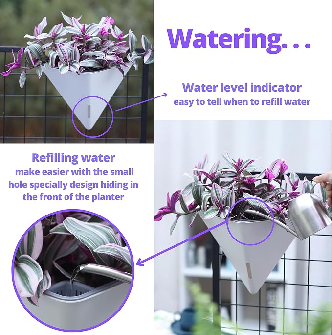 LaLaGreen Wall Planters for Indoor Plants (12in, 4 Pack) Hanging Planter | Large Self Watering White Geometric Flower Vessel with Metal Hanger, Modern Stylish Wall Mounted Succulent Pot Holder Décor