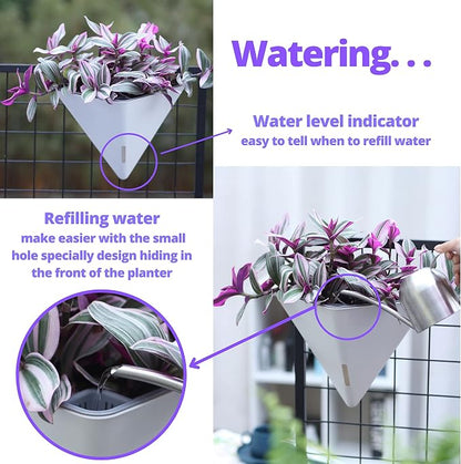 LaLaGreen Wall Planters for Indoor Plants (12in, 4 Pack) Hanging Planter | Large Self Watering White Geometric Flower Vessel with Metal Hanger, Modern Stylish Wall Mounted Succulent Pot Holder Décor