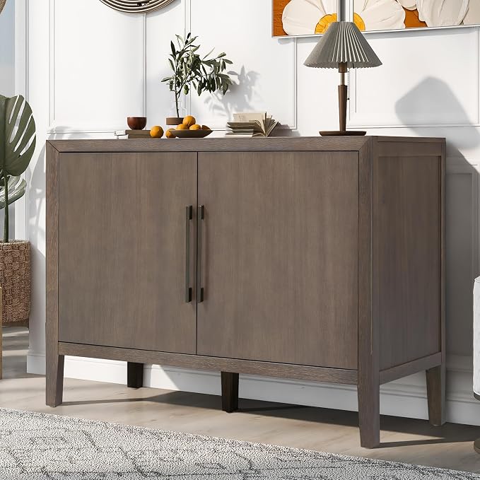 Merax Modern Rustic Wood Buffet Sideboard with Storage Shelf | 2 Doors Coffee Bar Cabinet TV Stand for Bedroom Living Room Dinning Room Kitchen Brown