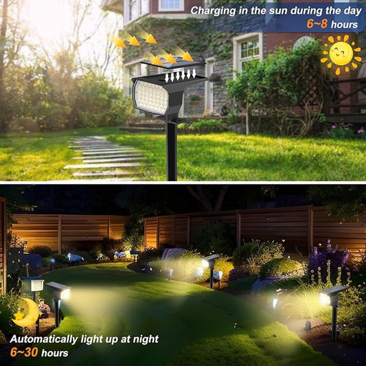WENATY Solar Spot Lights Outdoor Waterproof IP65, 2 Pack Landscape Spotlights with 46 LEDs, 3 Modes Auto On/Off Solar Powered Flood Lights for Outside Pathway, Yard, Garden, Walkway (Warm White)