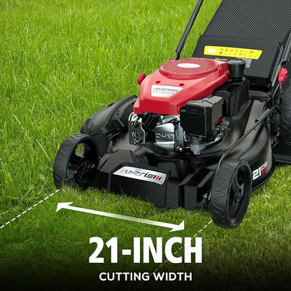 AMERISUN Gas Lawn Mower, 21" with 144cc 4-Cycle OHV Engine 3-in-1 Walk-Behind Push Lawn Mower (AV8621P1)
