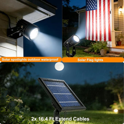 SUNLONG Solar Lights Outdoor Waterproof Solar Powered Spot Lights Aluminum Casting Landscaping Spotlight for Garden Yard Tree Uplight Downlight （Natural White）