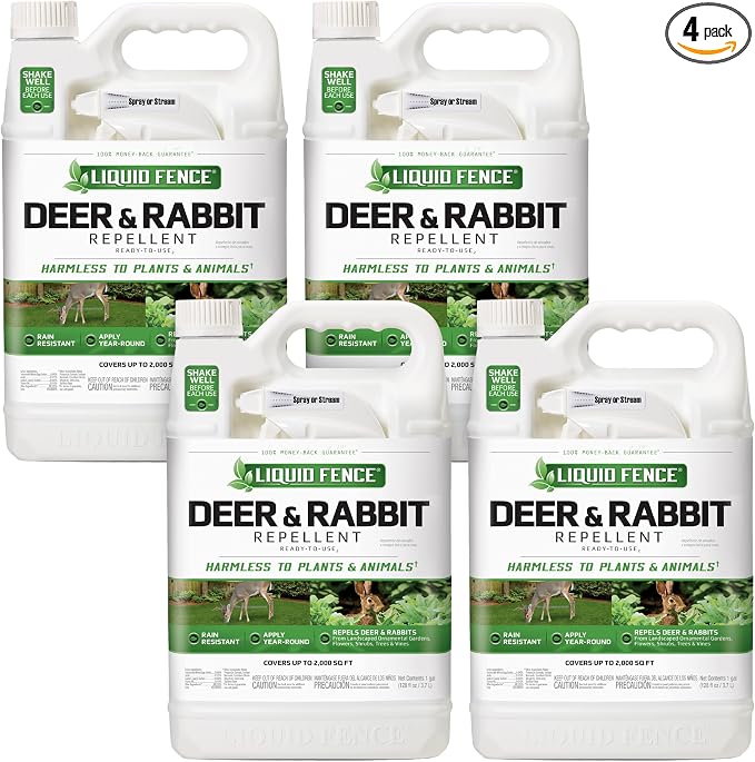Liquid Fence Deer And Rabbit Repellent Ready-To-Use 1 Gallon, Apply Year-Round, 4 Pack
