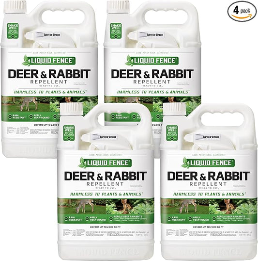 Liquid Fence Deer And Rabbit Repellent Ready-To-Use 1 Gallon, Apply Year-Round, 4 Pack