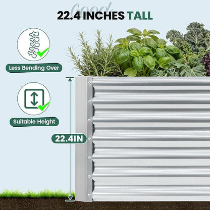 G GOOD GAIN 8x2x2 ft Galvanized Raised Garden Bed Kit, Large Metal Planter Box Outdoor for Vegetables, Flowers, Herbs, 240 Gallon Capacity Deep Root Design, Silver