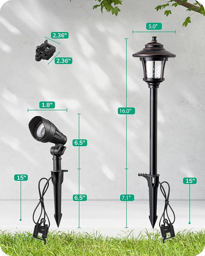EDISHINE 8 Pack Low Voltage Landscape Lights Kit, 3W 120LM LED Pathway Lights & 3.2W 240LM Spotlights, 12V Outdoor Landscape Lighting with Connectors, Aluminum Landscape Light for Yard Path, Garden