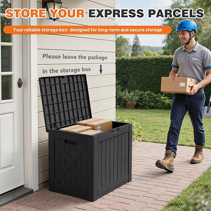 42 Gallon Outdoor Storage Box, Lockable Resin Deck Box for Patio, Yard, and Poolside, Waterproof & Sunproof Organizer for Furniture, Tools, Pool Supplies, Black