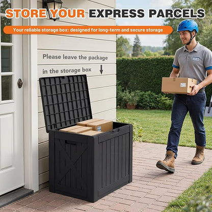 42 Gallon Outdoor Storage Box, Lockable Resin Deck Box for Patio, Yard, and Poolside, Waterproof & Sunproof Organizer for Furniture, Tools, Pool Supplies, Black