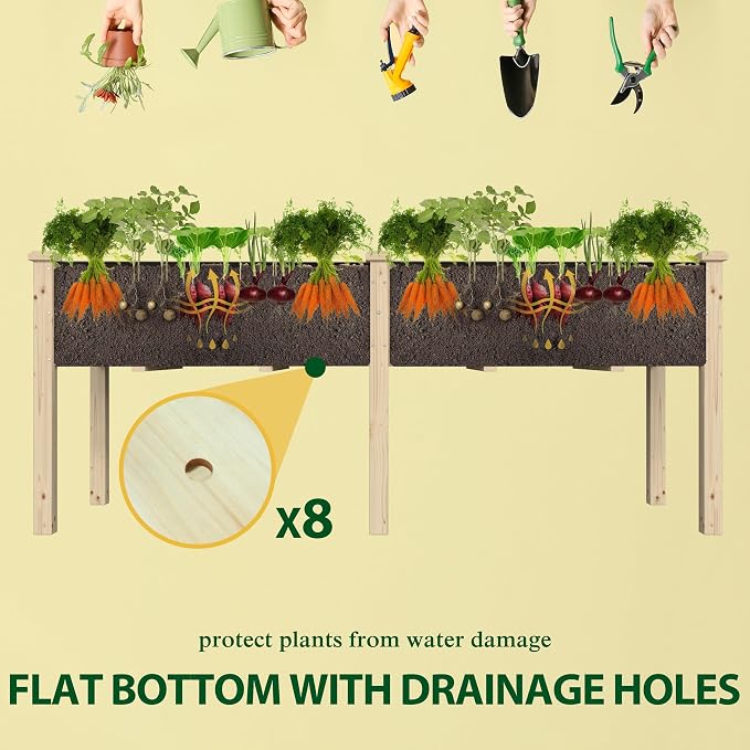 BlueWish 72''L x 23''W x 30''H Outdoor Cedar Garden Bed, 2x6 FT Raised Garden Bed with 8 Drainage Holes & 6 Legs, Elevated Planter Boxes for Gardening, Vegetable, Flower, 661lbs Capacity, Natural