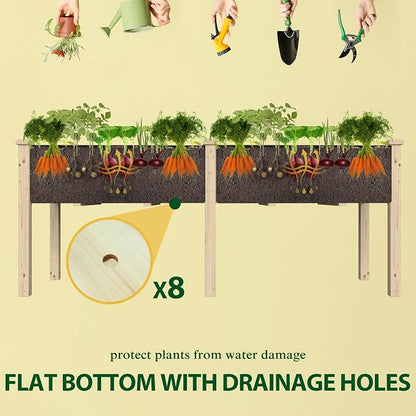 BlueWish 72''L x 23''W x 30''H Outdoor Cedar Garden Bed, 2x6 FT Raised Garden Bed with 8 Drainage Holes & 6 Legs, Elevated Planter Boxes for Gardening, Vegetable, Flower, 661lbs Capacity, Natural