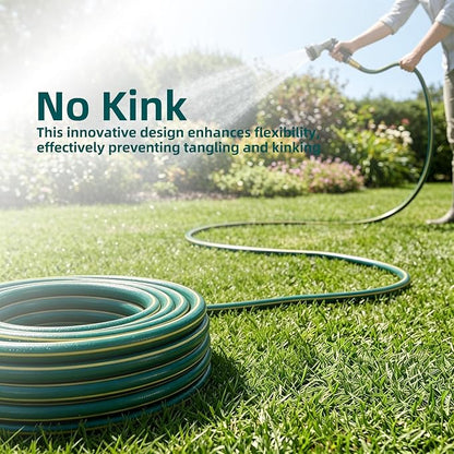 Solution4Patio Long Leader Green Garden Hose 5/8 in. x 50 ft. -Kink Free, No Leaking, Male/Female Fittings -Heavy Duty Durable Flexible Lightweight Water Pipe -Brass Aluminum Ends for Household & Yard