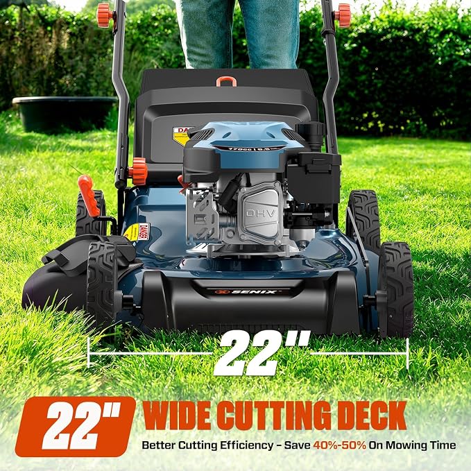 SENIX 22 Inch Self Propelled Gas Lawn Mower 170cc 4-Cycle RWD Mower | SENIX 22" Self-Propelled Gas Lawn Mower, Gas Powered Lawn Mower,170cc 4-Cycle Engine, Easy Start