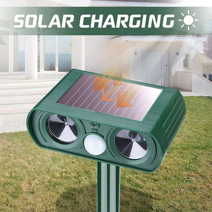 2 Pack Solar Ultrasonic Animal Repellent Deer Repellent Devices Cat Repellent Outdoor Motion Activated Rabbit Squirrel Repellent Waterproof for Yard, Farm, Garden