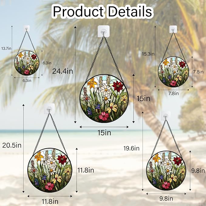 DASTOLL Stained Glass Window Hanging, Colorful Wildflowers Plant Scenery Suncatcher for Doors Window Home White Green Sun Catchers Decor Mother's Day Birthday Gifts for Women, Men Mom 11.8 in