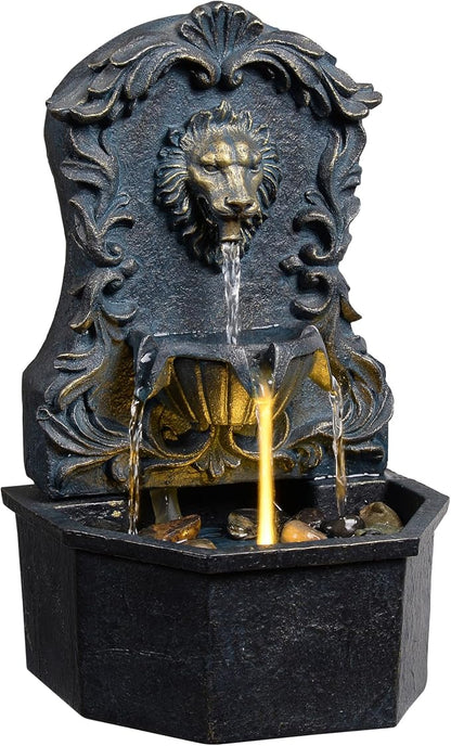 Tabletop Waterfall Fountain with Lion Head – Resin Table Top Water Fountains Indoor for Desk & Home Decor (RJ-21116N)