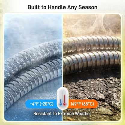 Garden Hose, 100ft 5/8" Stainless Steel Water Hose w/ 10-Mode Spray Nozzle, On/Off Valve, 523 PSI Burst, Anti-Kink, Lightweight All-Weather Flexible, Leakproof 3/4" Brass Male to Female Fittings